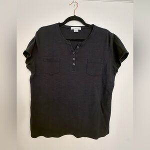 Liz Claiborne Henley Cotton Tee Short Sleeve Shirt Top Pockets Size XL